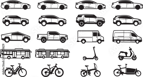Variety of transportation modes for mobility, encompassing diverse options for urban and suburban travel.