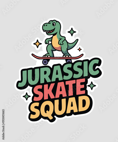 Jurassic Skate Squad Cute Dinosaur Skateboard Cartoon Typography T Shirt Design