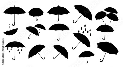 Black Silhouette Umbrellas Collection: Rain Protection, Weather Accessories, Diverse Designs