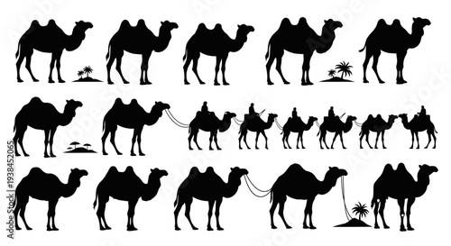 Camel Caravan Silhouette Collection: Desert Travel and Adventure Icons