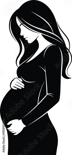 Pregnant woman silhouette vector illustration with elegant profile, maternal care artwork, motherhood design concept, expecting mother symbol, family pregnancy health and love theme