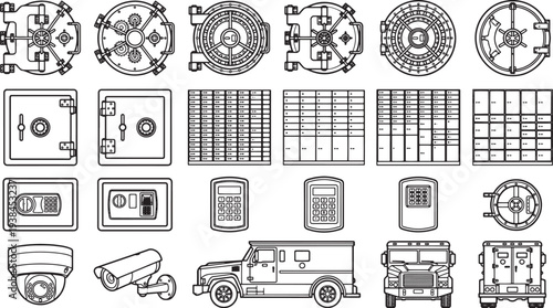 Diverse security elements illustrated, showcasing various aspects of protection and safeguarding.