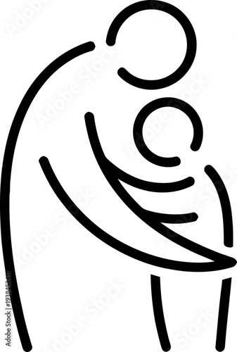 Two person outline icon showing an adult embracing a child. Family relationship, care, and parenthood concept vector illustration for pictogram