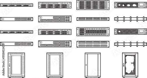 Depicting a collection of technological servers, neatly arranged and ready for a digital world, an organized display showcases cutting-edge design, with attention to detail.