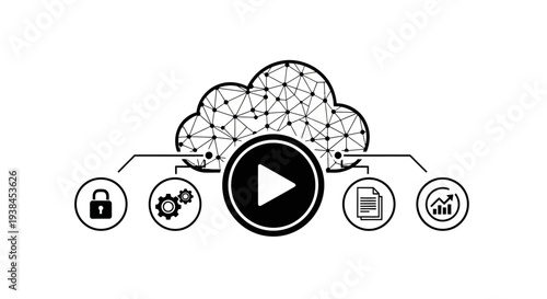 Black and white cloud with icons.