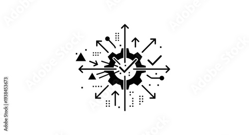 Black and white directional arrow design.