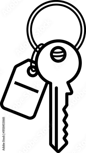 Key and keyring with blank tag line icon vector illustration. Outline design element for security, access, property, unlock concept