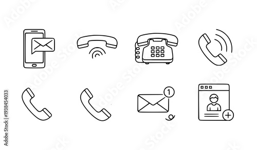 A set of minimalist line art icons representing various communication methods