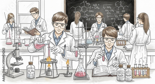 Children Conducting Science Experiments in Classroom.