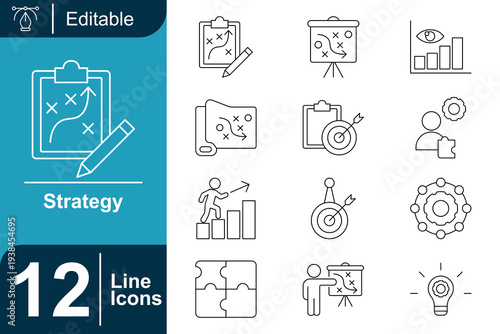 Strategy Business Icon Set Visualizing Planning, Goals, Growth, and Innovation for Business Success and Decision Making