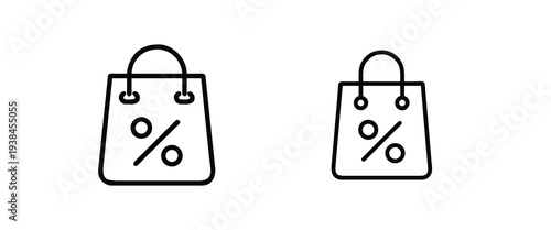 Shopping bag and percentage outline icon set featuring retail discount and price reduction for ecommerce promotion and sale offer and more vector illustration or editable stroke