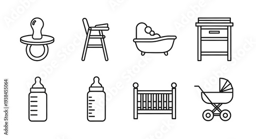 Isolated icons of various furniture and objects on transparent background