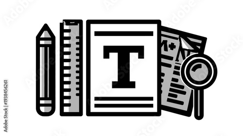 Flat Vector Icons: Graphic Design, Content Creation, Writing, Editing, and Publishing Tools Illustration.