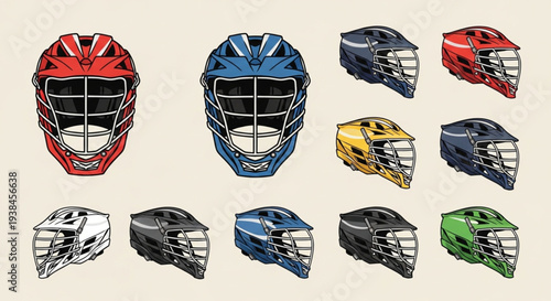 Collection of Lacrosse Helmets in Various Colors and Styles.
