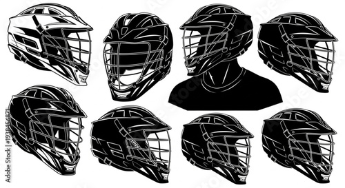 Collection of Lacrosse Helmets for Player Protection and Safety.