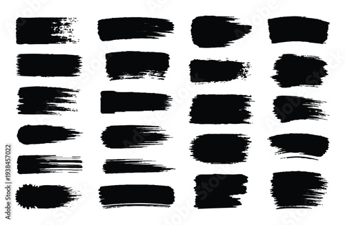 Set of paint brush stroke, ink splatter and artistic design elements. Ink splashes. Rough smears and stains. High quality manually traced. Drops blots isolated. Vector isolated elements set.