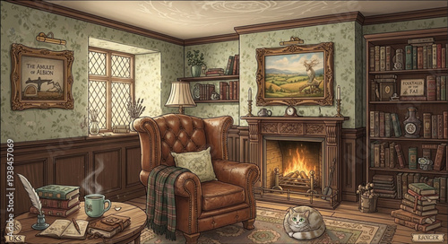 Cozy Living Room with Fireplace and Classic Decor.