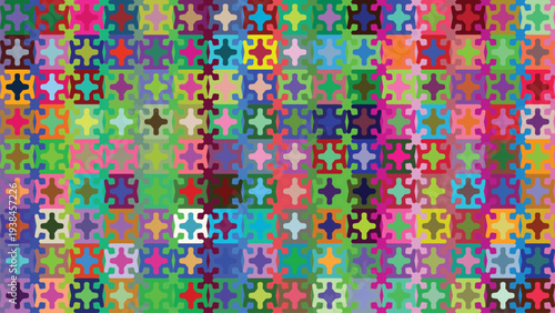 Vibrant Multi-Color Interlocking Puzzle Cross Pattern