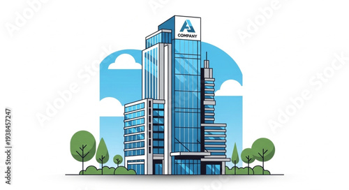 Modern Skyscraper Building with Glass Facade and Urban Design.