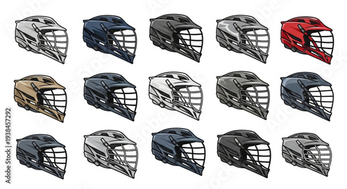 Collection of Lacrosse Helmets in Various Colors and Styles.