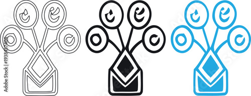 Icon design variations of smiling emoticon flowers in vases