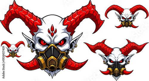 Set of 3 fantasy demon head icons vector
