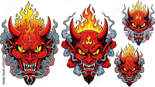 Set of 4 devil head icons vector