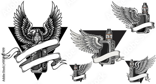 Set of 5 eagle wing icons with ribbons vector
