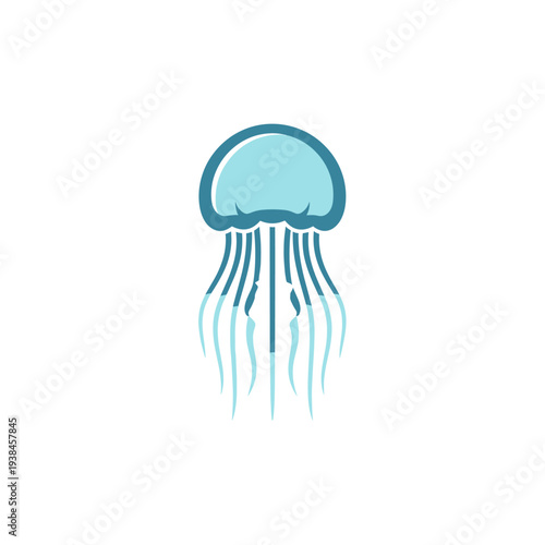 A simple, stylized illustration of a blue jellyfish with flowing tentacles against a white background.