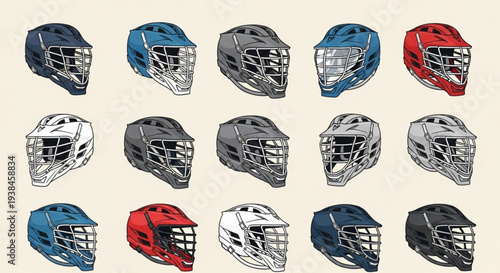 Collection of Lacrosse Helmets in Various Colors and Styles.