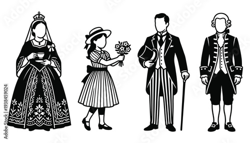 Victorian Royal Garden Party Silhouette Illustration
