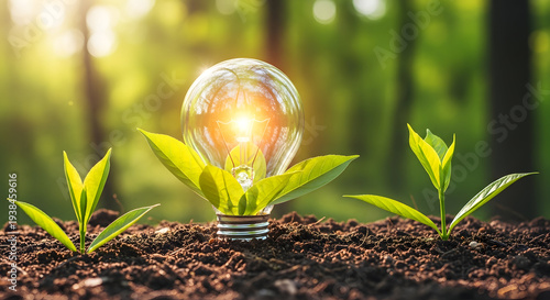 Light bulb growing green plant idea nature