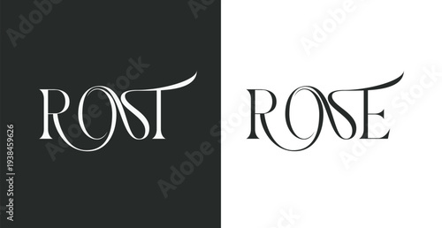 Elegant ROST serif wordmark logo in black and white luxury style
