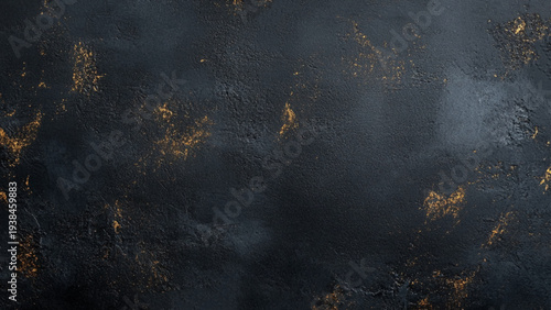 Black texture dark slate background. Beton concrete surface. Black concrete wall with golden effect. 