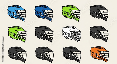 Collection of Lacrosse Helmets in Various Colors and Styles.