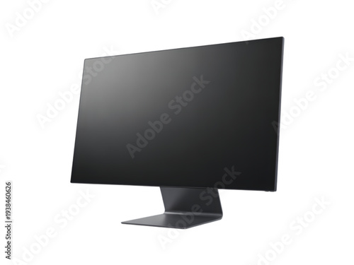 Sleek modern professional computer display monitor with thin bezels and metallic stand design on transparent background
