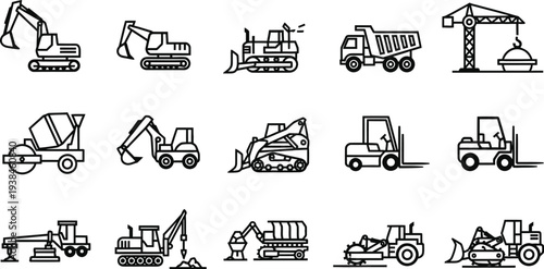 Collection of heavy machinery and construction vehicles