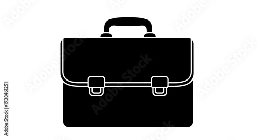 Icon of a black briefcase with two buckles on the front, representing business and travel