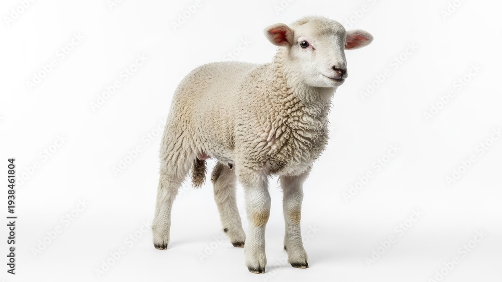 Obraz premium Young lamb standing against a bright white background in studio lighting