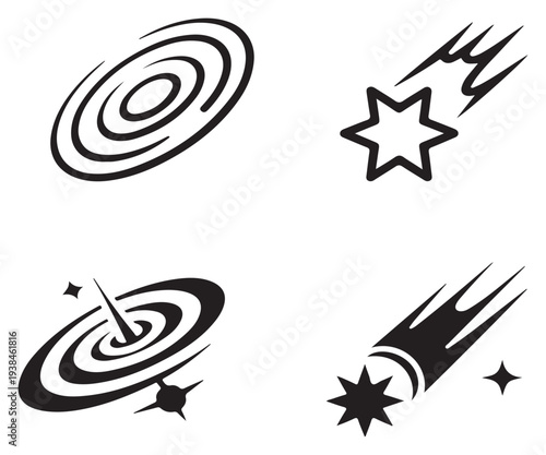 "Cosmic Phenomena Icons – Galaxy, Meteor, Black Hole, Comet"