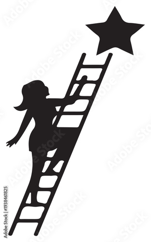 "Ambition Ladder Illustration – Person Reaching Star Silhouette"