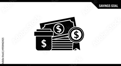 Black and white savings goal money.