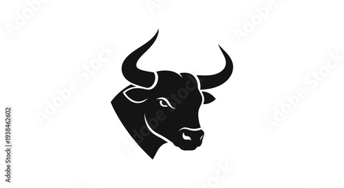 Black bull head with horns logo.