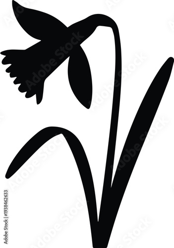Minimalist black daffodil flower with bell shape silhouette vector icon