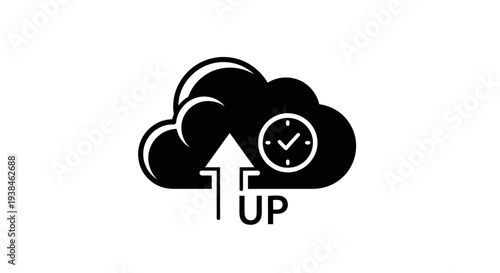 Black cloud icon with clock and arrow.