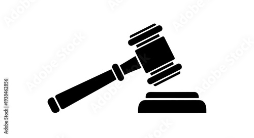 Black gavel and sound block icon.