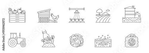 Agriculture farming line icon set. Editable stroke. Vector illustration.	