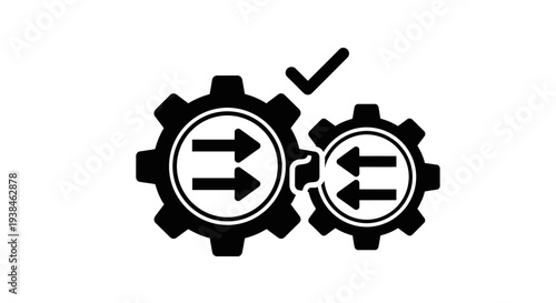 Black gears with arrows turning.