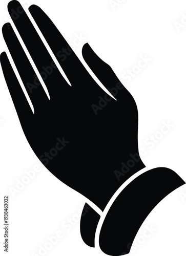 Minimalist black hand in a prayer gesture dua silhouette vector icon