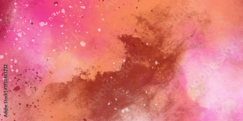 Galaxy theme space abstract background, contrast colorful smoke effect, open space, stars, alcohol ink deocration . Colorful bright ink and watercolor textures on white orange pink paper background. 